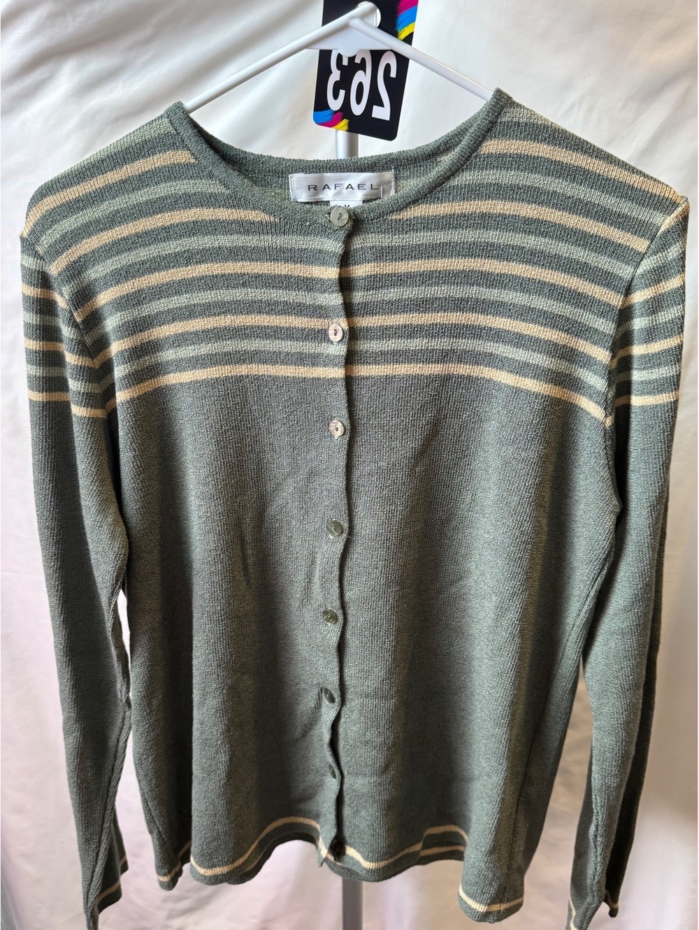 Rafael Medium Green Striped Button-Up Cardigan Sweater